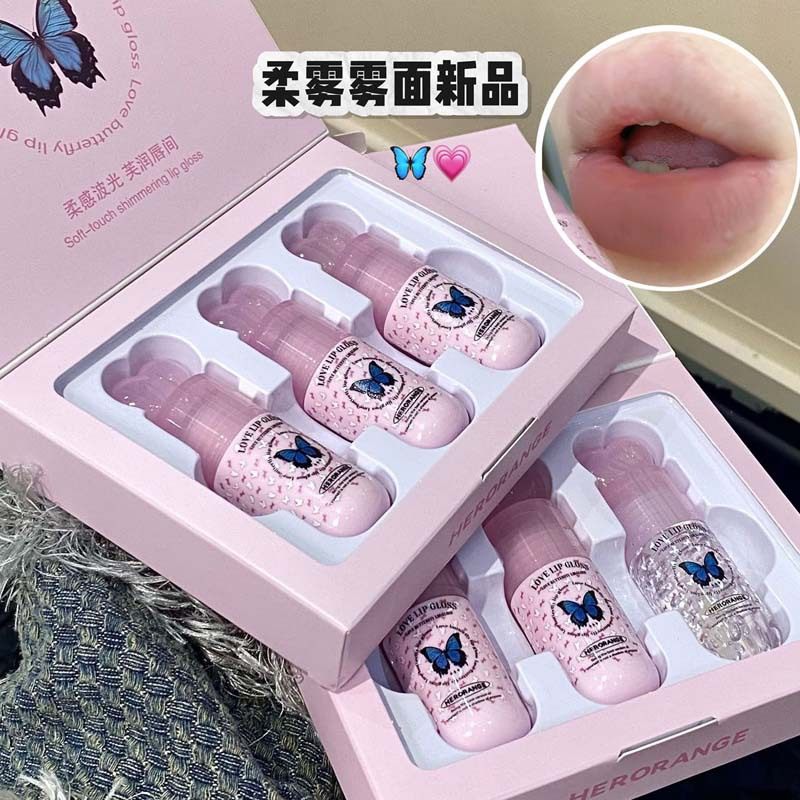 HERORANGE~三支装桃心蝶系唇釉雾面哑光持妆显色口红套装