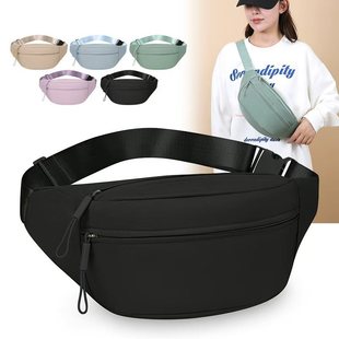 跨境新款运动腰包女户外纯色简约单肩斜挎包学生轻便多层时尚胸包