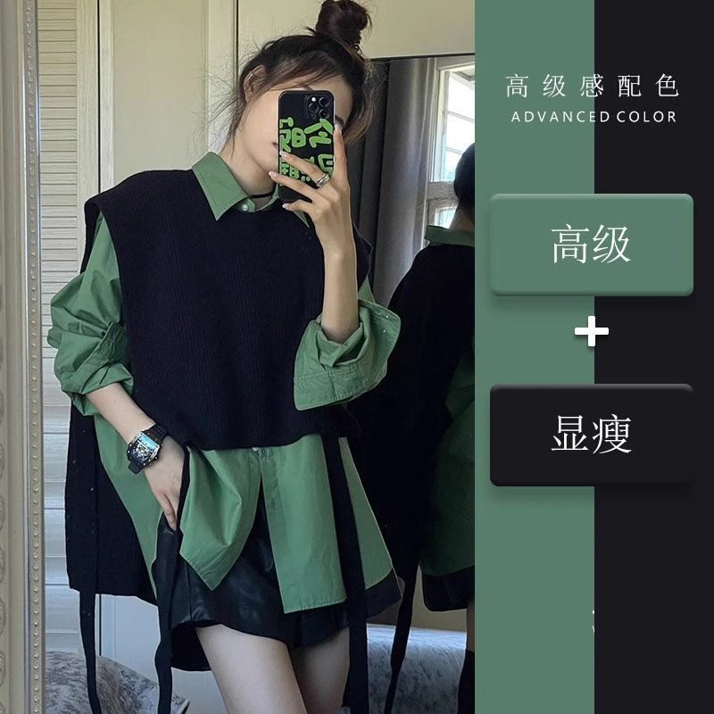 秋季茶系穿搭女2023新款韩版时尚气质衬衫外穿针织马甲短裤三件套,女装/女士精品,大码套装,淘宝优惠券,粉丝福利购,淘宝优惠卷