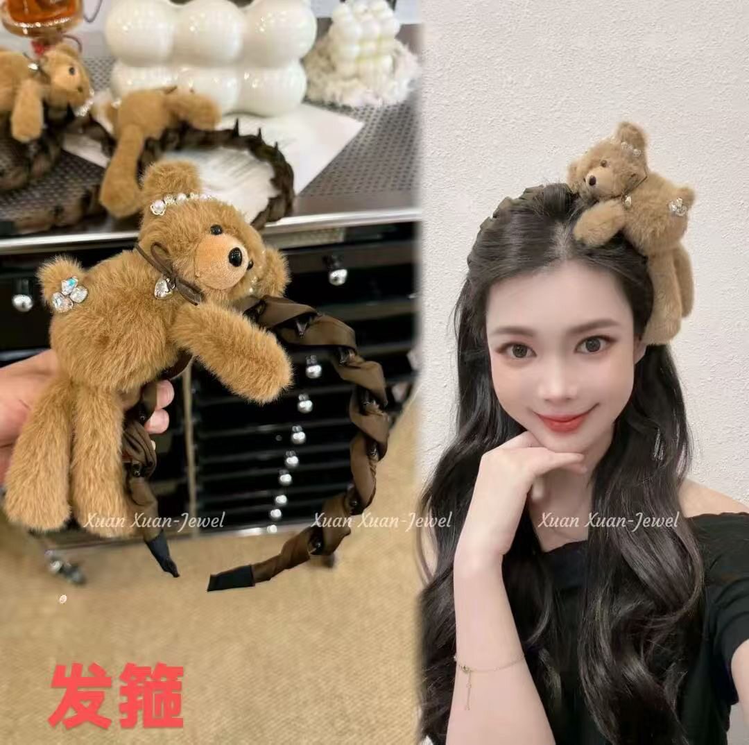 纯色波点甜美小熊压发豹纹学生