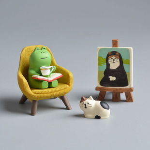 浮生日记 青蛙狐狸！树脂桌面小摆件微缩场景家居装饰工艺品礼物