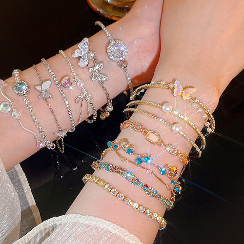 轻奢小众高级感珍珠手链女韩系时尚气质爆闪锆石爱心手镯水晶手串