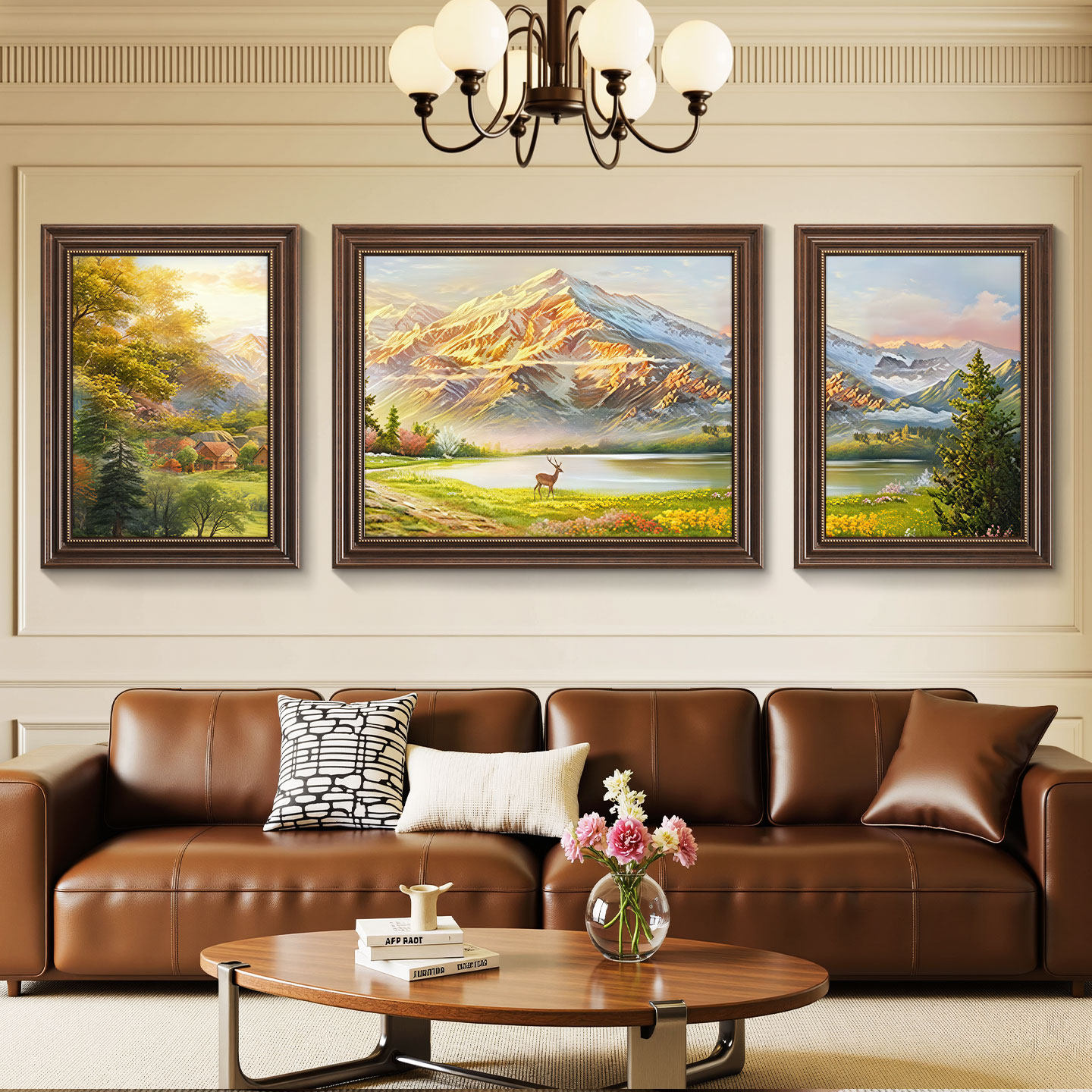 中古风轻奢客厅装饰画沙发背景墙挂画壁画简约现代高级感聚宝盆