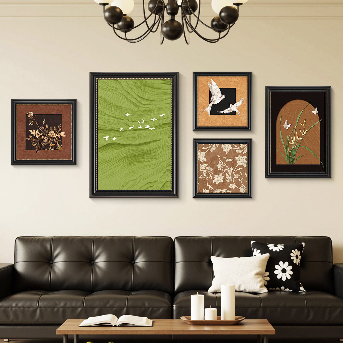 中古风客厅装饰画法式复古沙发背景墙挂画壁画小众艺术组合高级感