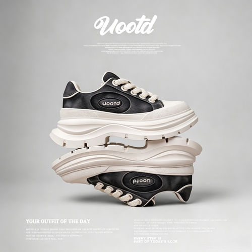 UOOTD黑色厚底增高帆布鞋7cm