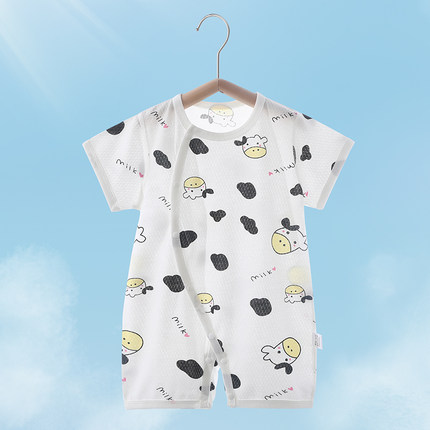 婴儿短袖连体衣夏季薄款斜襟纯棉宝宝按扣哈衣空调服爬服透气衣服