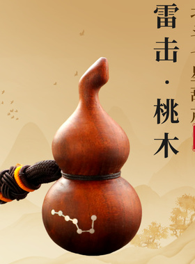 雷击桃木北斗七星葫芦福禄手把件配饰车挂999银镶嵌随身护佑饰品
