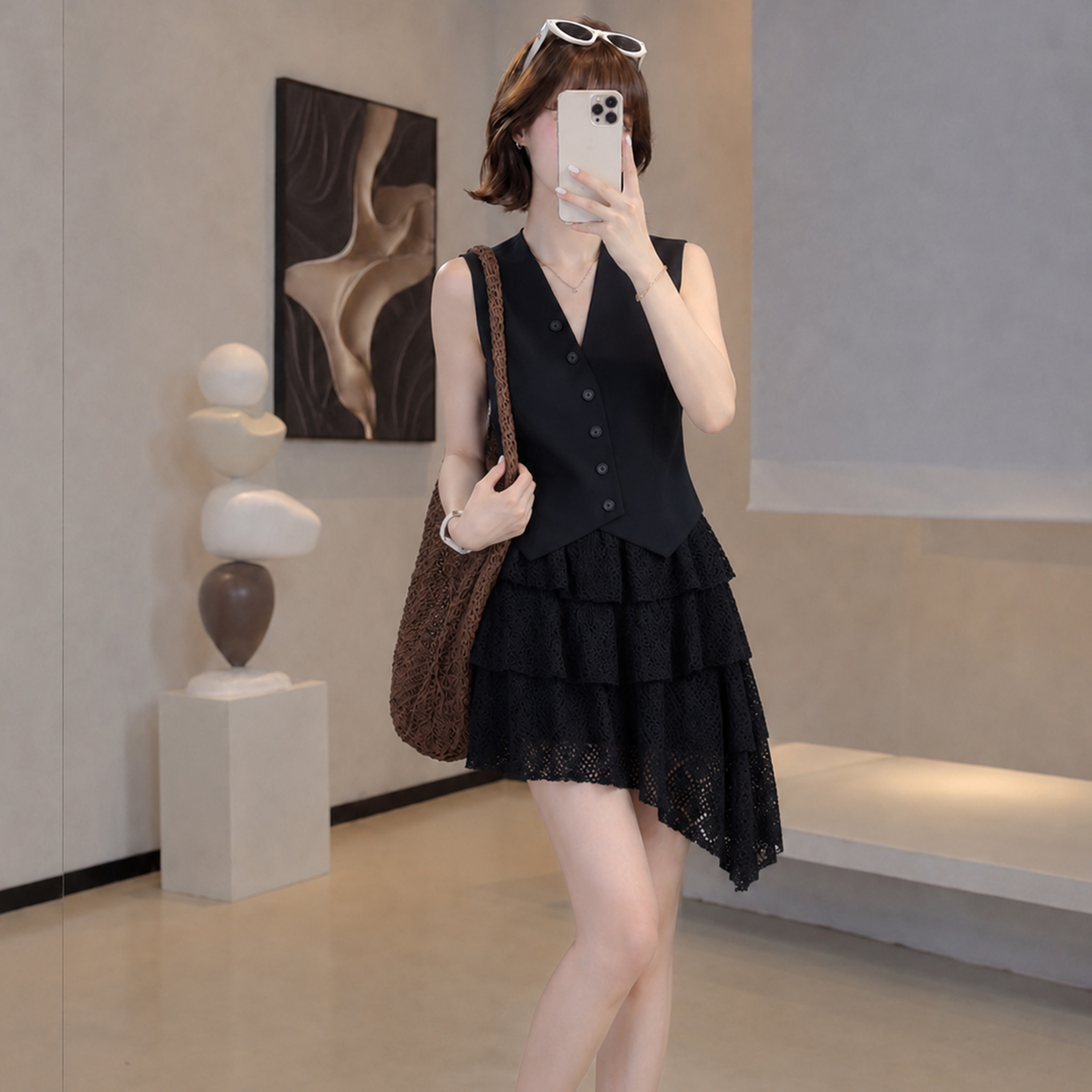 夏季法式显瘦V领西服短裙套装