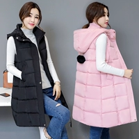 2018 thu đông mới không tay cotton quần áo cotton áo khoác nữ áo khoác lông dài bóng áo khoác cotton áo trùm đầu cỡ lớn quần áo nữ - Áo vest áo khoác gió nữ