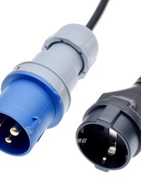 IEC309 316P6 转 欧规CEE7/7 16A母座0.3米 蓝色工业插头防水防尘