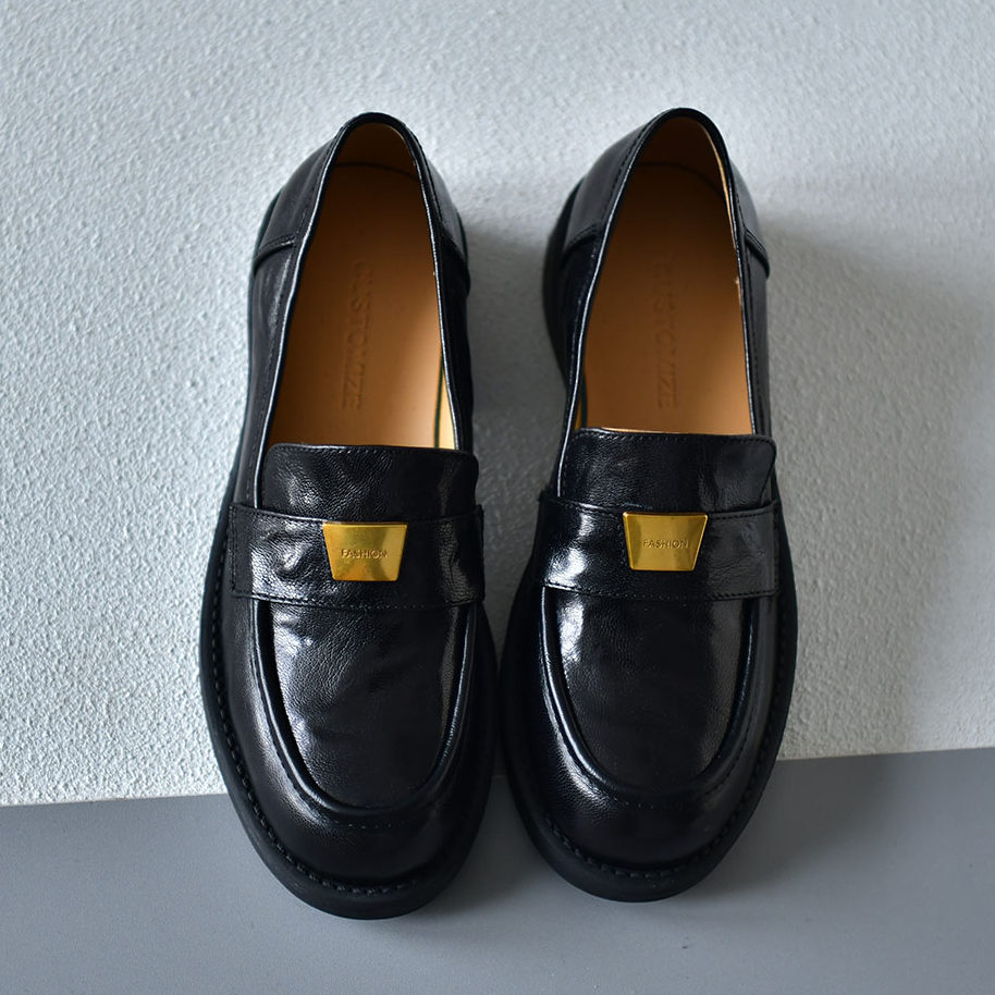 皮厚先生 百搭羊皮圆头乐福鞋女真皮粗跟春秋新款舒适工作豆豆鞋,女鞋,乐福鞋（豆豆鞋）,淘宝优惠券,粉丝福利购,淘宝优惠卷