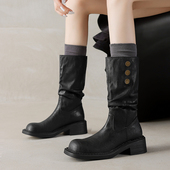 皮厚先生 圆头粗跟沙漠西部靴堆堆靴复古中筒靴