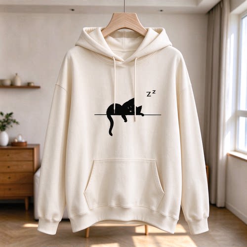 美式复古连帽宽松睡觉小猫卫衣潮