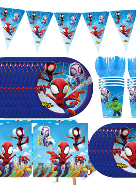 迷你蜘蛛侠生日派对装饰纸盘纸巾纸杯桌布糖果盒拉旗英雄派对布置