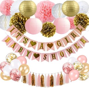 饰拉旗 baby shower派对装 reveal布置 婴儿洗礼gender its girl