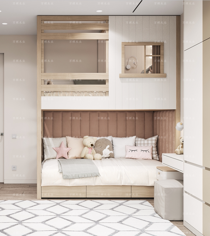 定制实木多功能上床下休闲书桌衣柜树屋高低床简约房子城堡双层床