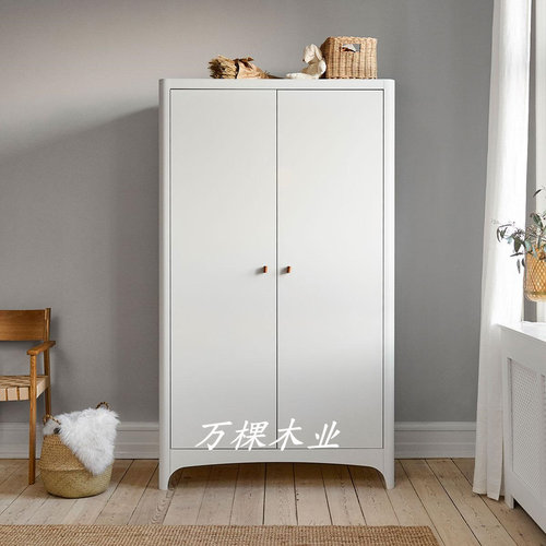 定制多功能儿童卧室储物衣柜Leander白色对开门衣橱简约移门衣柜