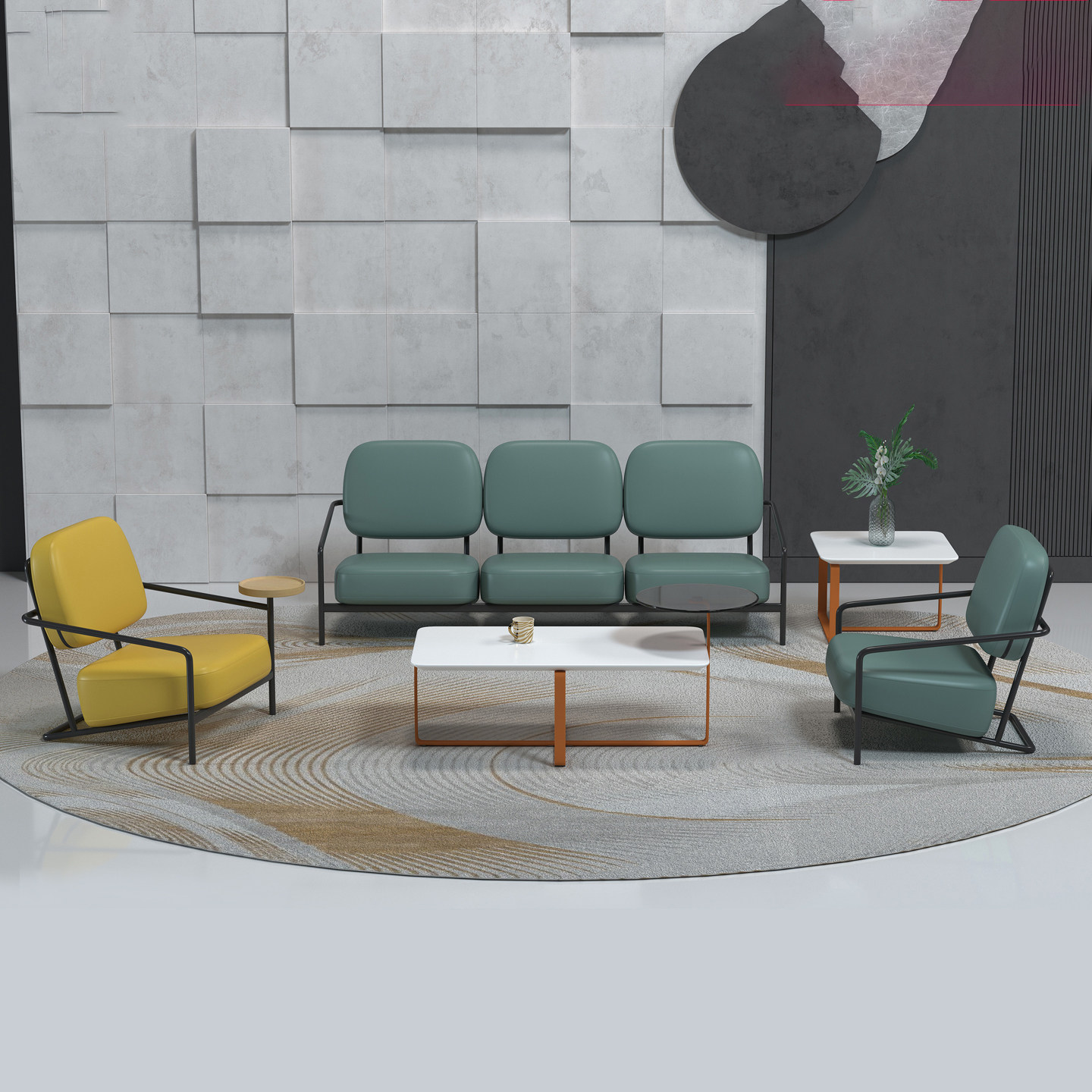 现代时尚布艺皮制接待沙发茶几托