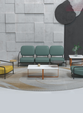 休闲沙发现代时尚创意单三人位带茶几托盘布艺定制接待会客沙发