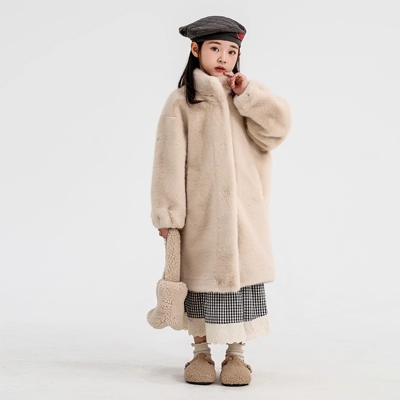 儿童仿水貂绒中长款外套