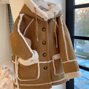 儿童冬装 仿皮草男童皮毛一体女童加厚外套麂皮绒毛毛衣棉衣中长款