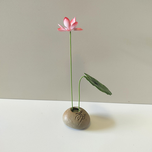 小摆件莲花铁艺微景观桌上摆件装饰品新中式中式博古架书房家居