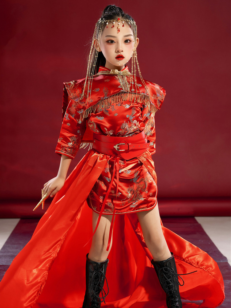 女童旗袍中国风潮服国潮走秀礼服