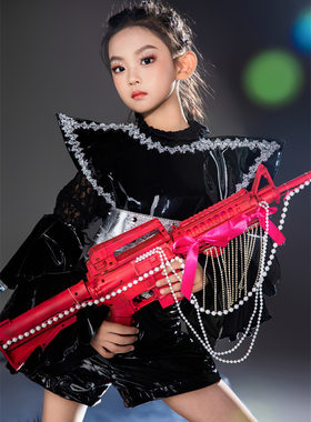 女童机车款黑皮套装潮服表演