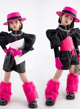 多巴胺糖果亮色女童模特走秀潮服儿童车模个性比赛演出服套装潮酷