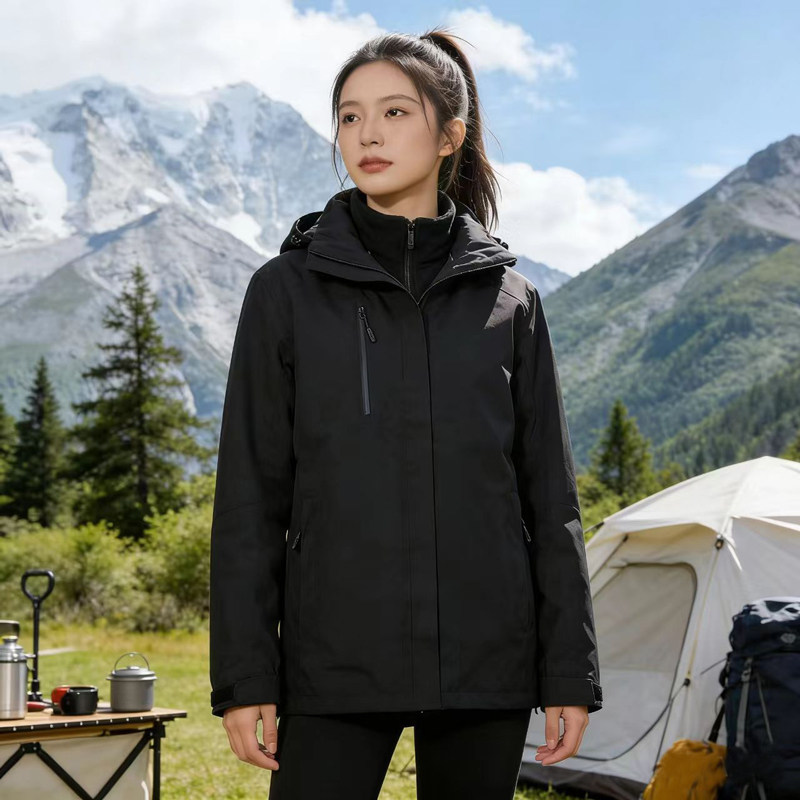 户外冲锋衣男女可拆卸三合一防风防水两件套拼色登山服情侣款外套