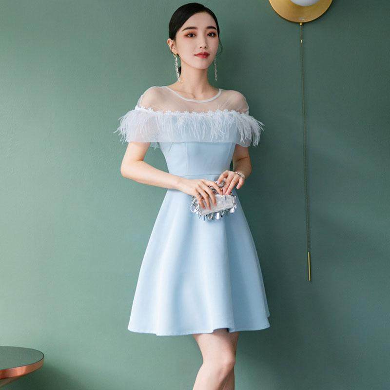 一字肩荷叶边流苏连衣裙生日晚宴聚会小礼服收腰显瘦遮肚A字短裙