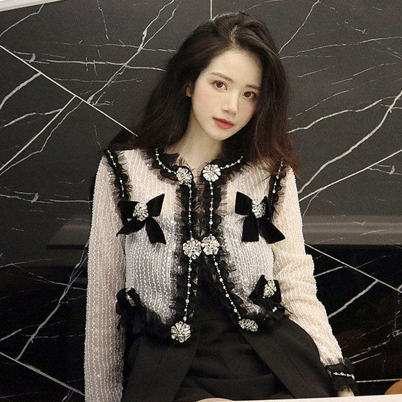 小香风钉珠镶钻蝴蝶结短外套女潮