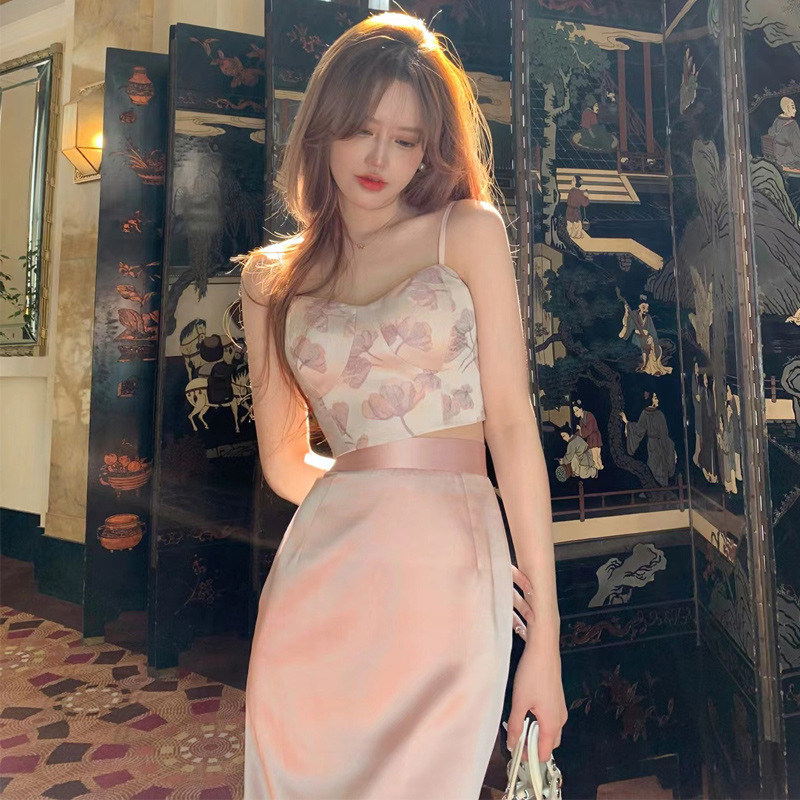 小众洋气时尚提花吊带性感包臀半身裙生日晚宴聚会礼服两件套装女