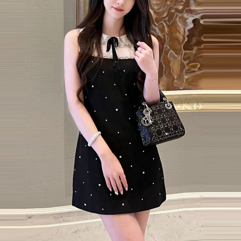 法式名媛黑色娃娃领无袖连衣裙女