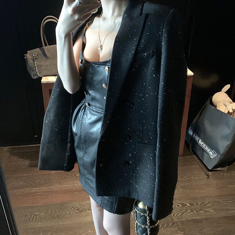 时髦炸街钉珠亮片显瘦西装外套女