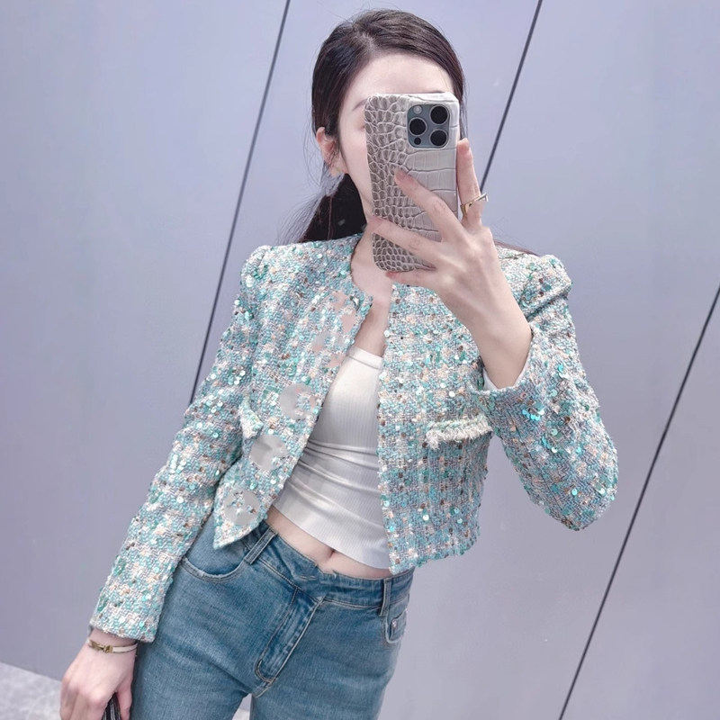小香风亮片短外套女重工钉珠上衣
