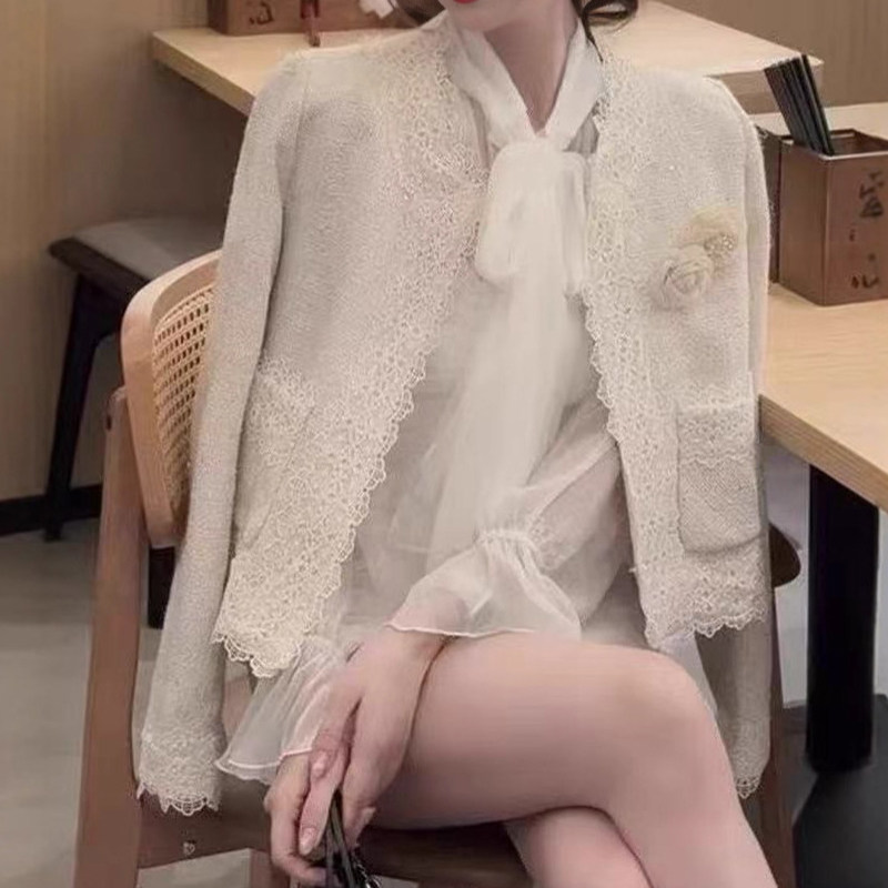 法式白色重工亮片小香风短外套女