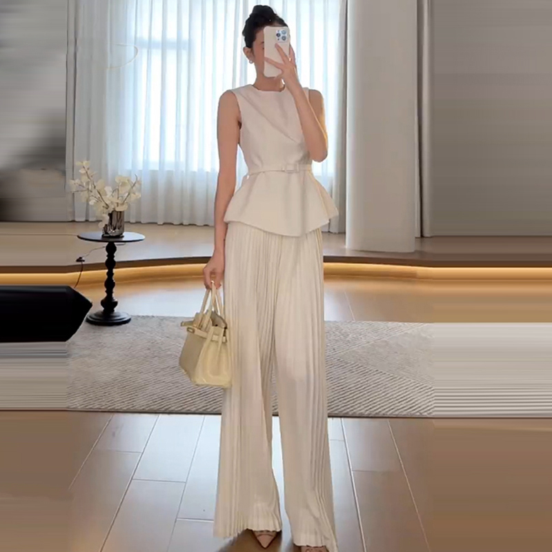 轻熟风无袖马甲阔腿长款两件套装