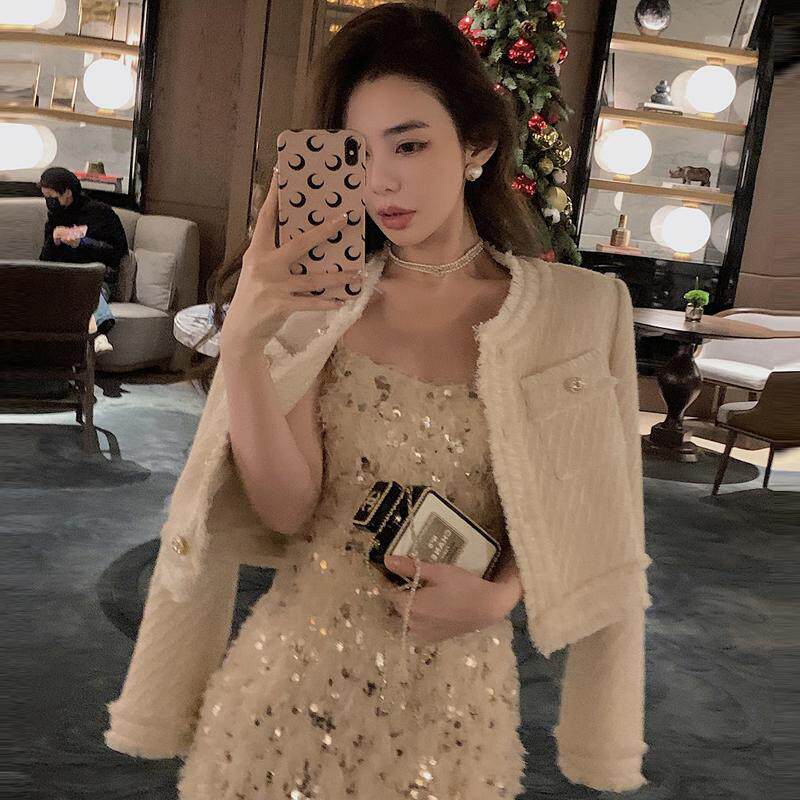 小香风粗花呢开衫夹克短外套女潮