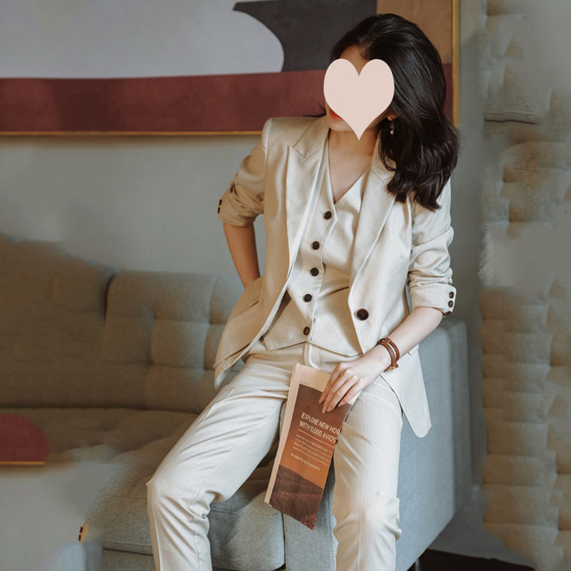 轻熟通勤风西装套装女长袖修身纽扣西服马甲三件套气质女神范职场