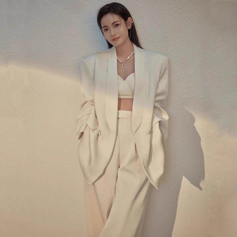 端庄大气女装套装轻奢高级感白色显瘦西服阔腿长裤韩系西装两件套