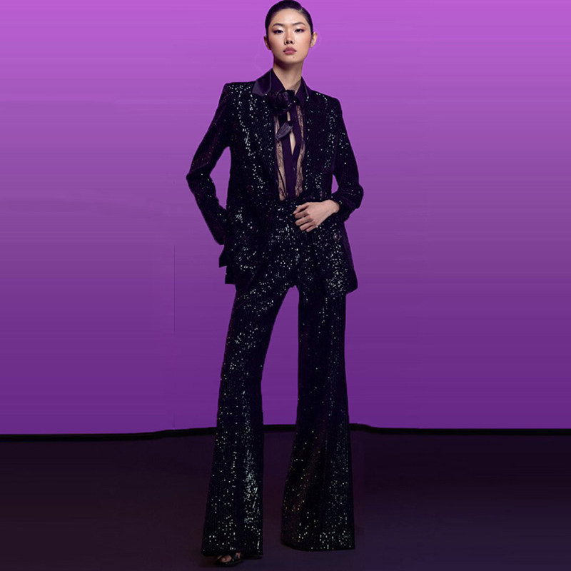 金丝绒亮片双排扣晚宴聚会西服女