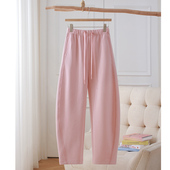 高腰粉色阔腿香蕉裤 宽松显瘦运动弯刀卫裤 女25新款 秋冬休闲镰刀裤