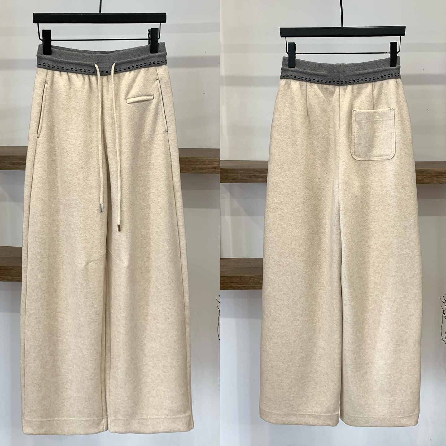 高腰垂感窄版含羊毛弯刀阔腿裤