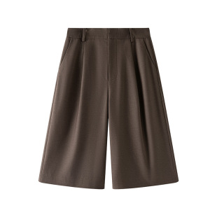 加厚宽松休闲直筒阔腿中裤 女秋冬新款 短裤 天丝含羊毛六七67分西装