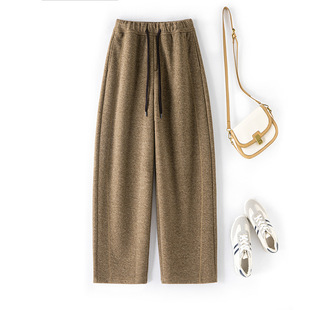 醋酸羊毛弯刀阔腿裤女25年冬季新款高腰显瘦时尚香蕉休闲镰刀卫裤