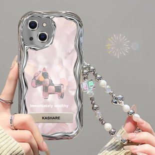 苹果iPhone13手机壳11/15/16/17女卡通小马15pro/16pro电镀银边15plus防摔苹果8软壳带手链保护套15promax