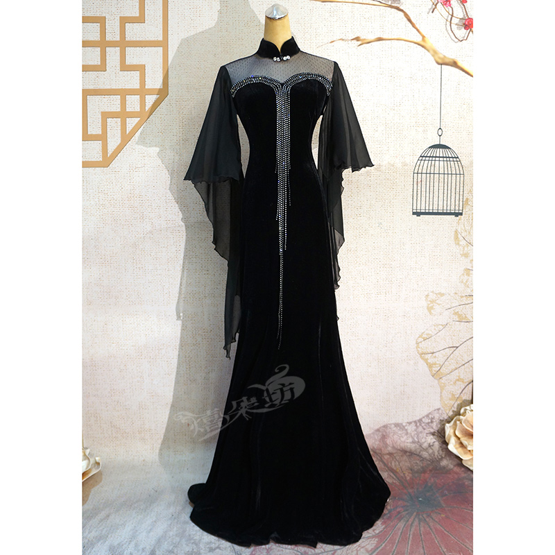 喜朵坊新款丝绒弹力连衣长裙 礼服旗袍创意女装定制