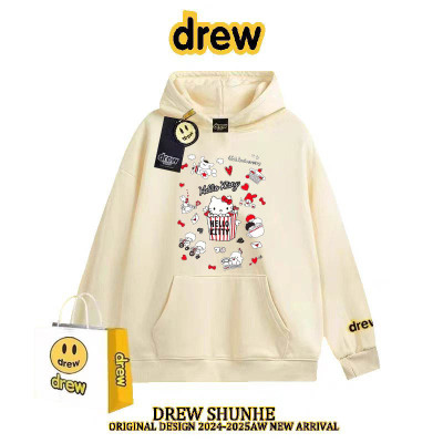 复古drew卡通加绒连帽卫衣外套