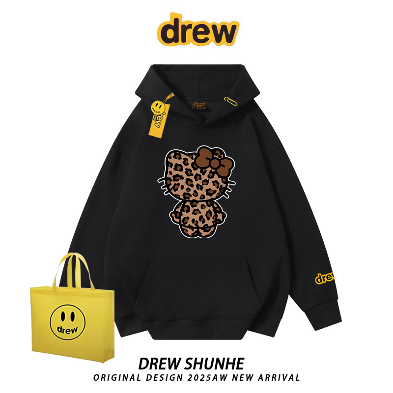 drew复古豹纹HelloKitty连帽卫衣